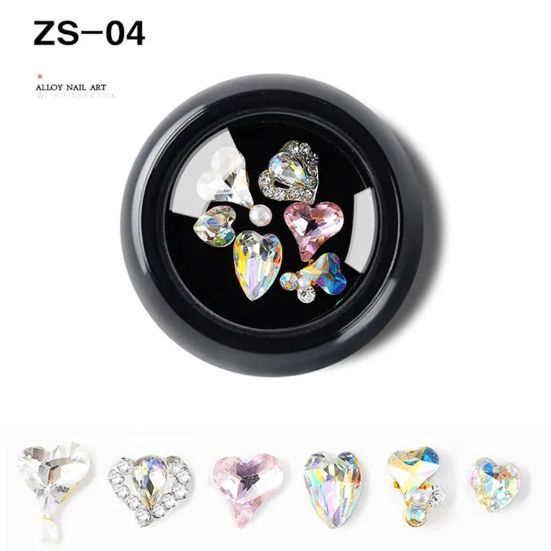 ZS-04 Новинка, 1 коробка, в форме капли воды/банта, цветные стразы для дизайна ногтей, сплав, стеклянные камни, сделай сам, для маникюра, драгоценные камни, аксессуары для ногтей - Цвет: ZS-04