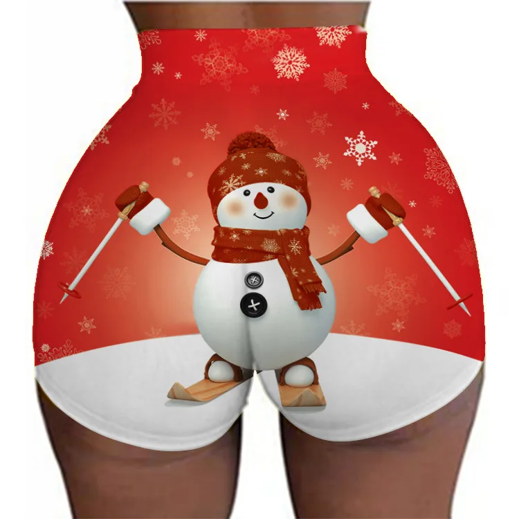 

2020 European and American Women's Sexy Tight Shorts Christmas Pattern Printed Pop-up Shorts Shorts Women High Waist