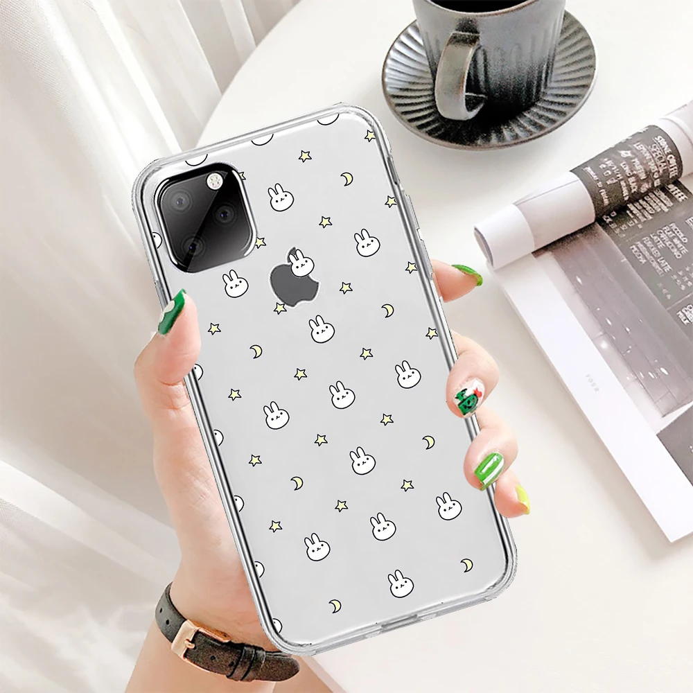Милый чехол Кролик для Iphone 11Pro Max XR 11 8Plus XS прозрачный ТПУ силиконовая гибкая
