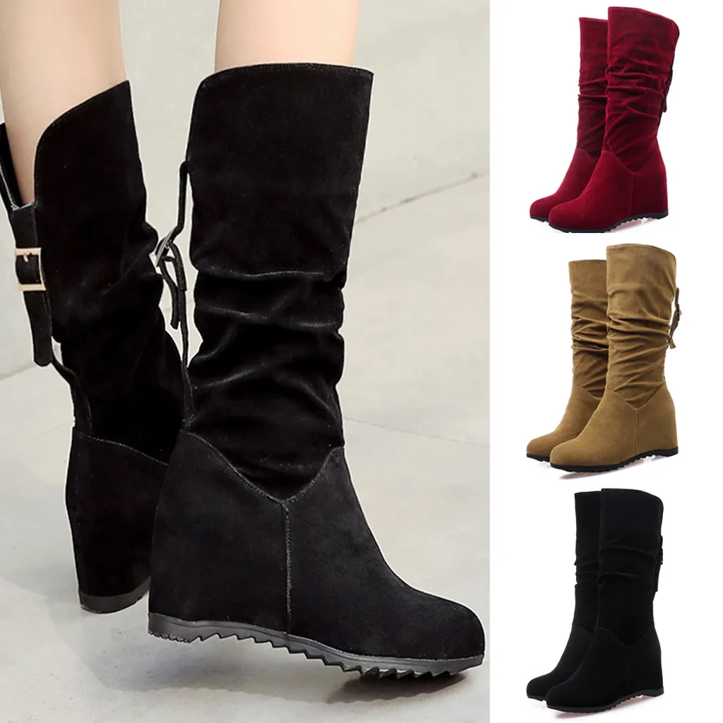 Модные однотонные замшевые зимние ботинки на шнуровке с круглым носком