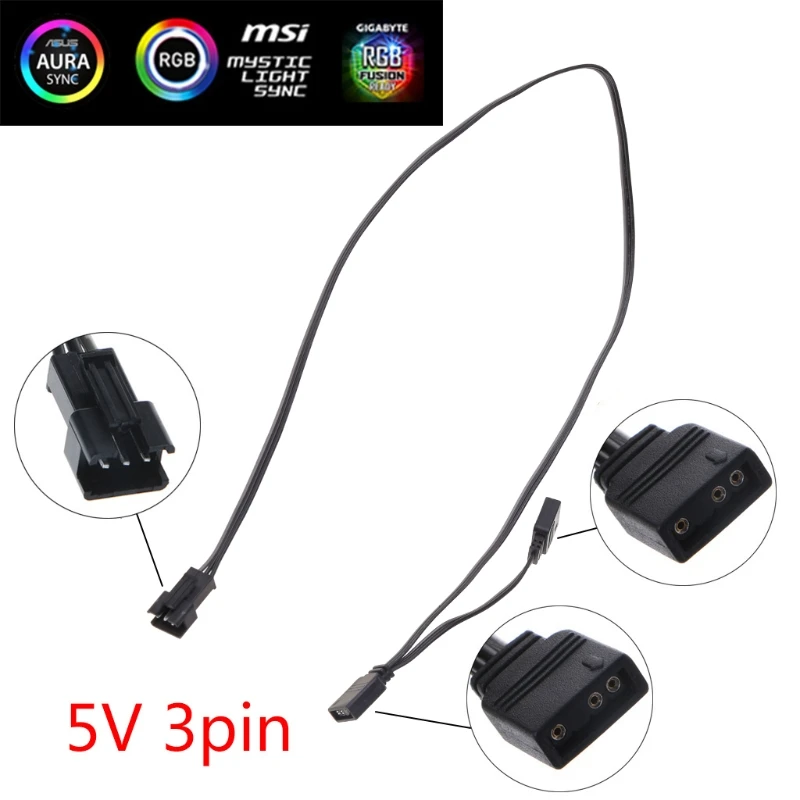 

W3JB ARGB Light Control 5V 3Pin Extension Cable Adapter Cord Line for AURA AS-US/MSI Motherboard Spliter