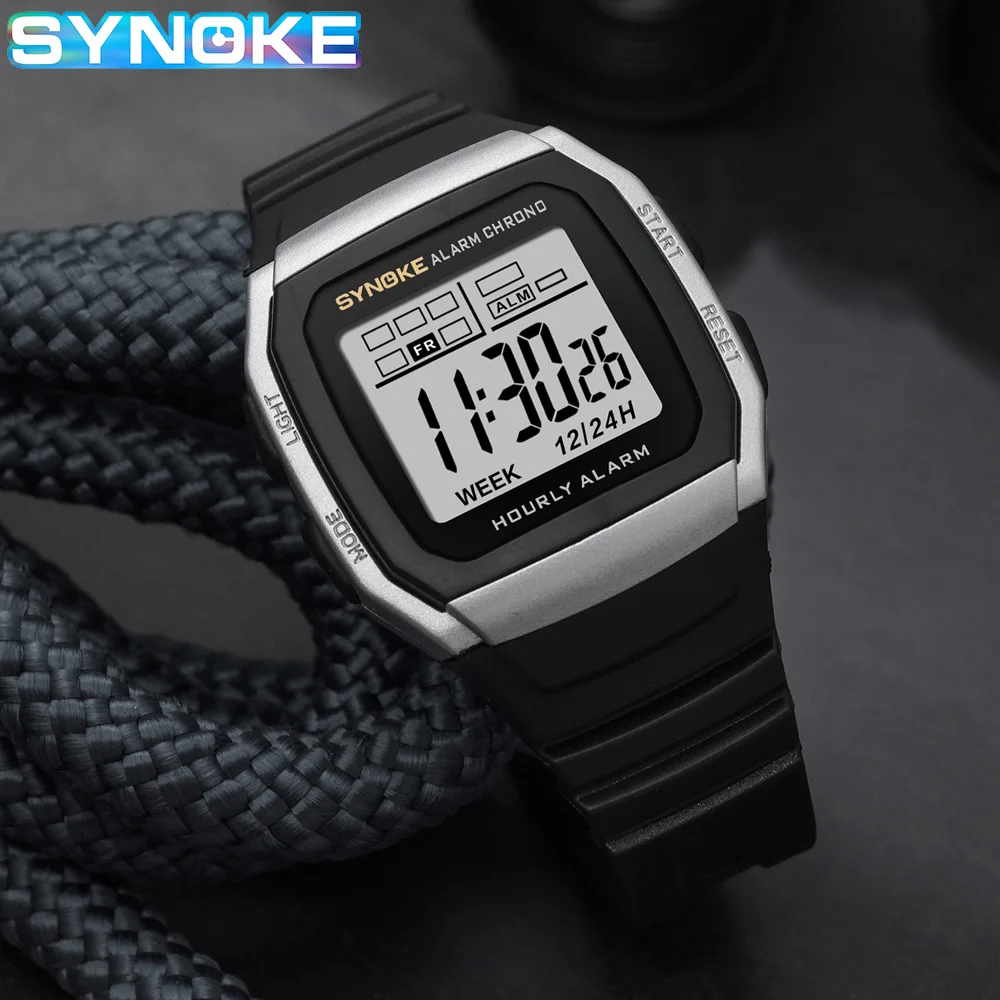 SYNOKE Men's Watches Sports Watch Wrist Men Multi Function Waterproof Women Square Brand Luxury Band Relojes Deportivos Zegarek