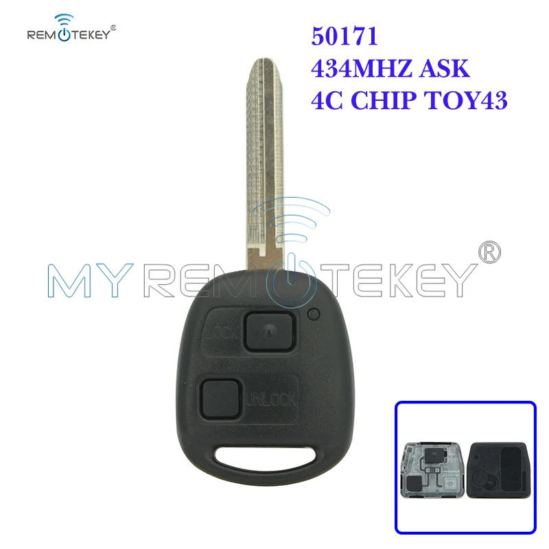 Дистанционный ключ Remtekey Denso (не Valeo) с 2 кнопками TOY43 blade 434 МГц чипом 4C для Toyota Land Cruiser