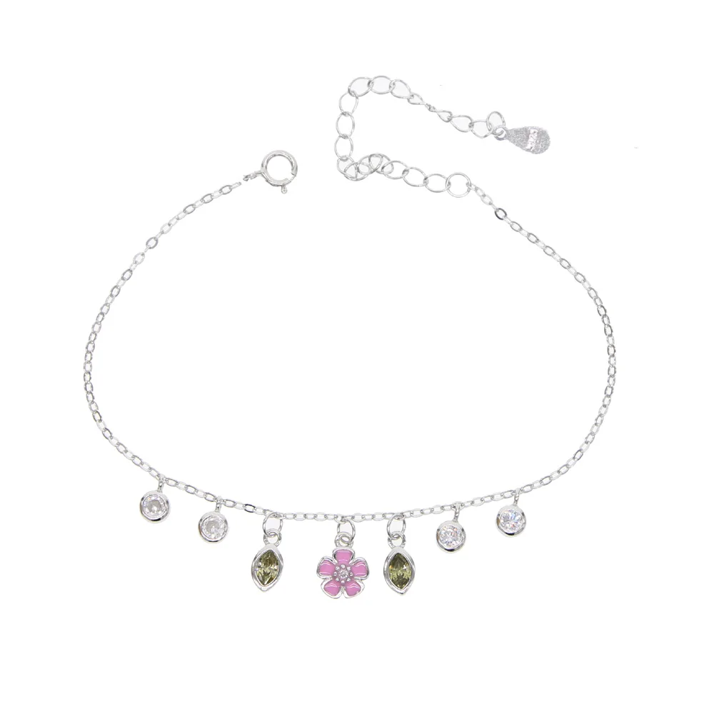 Женский весенний Шарм браслет deliclate зеленый cz лист розовый эмалированный цветок