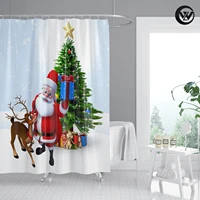 designers print christmas santa claus gift christmas hotel bathroom curtain wholesale waterproof cartoon white bathtub curtain