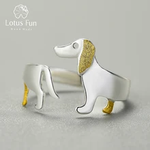 Lotus Fun Real 925 Sterling Silver Cute Dachshund Dog Adjustable Rings for Women Original Fashion Jewelry 2022 Trend Female Gift