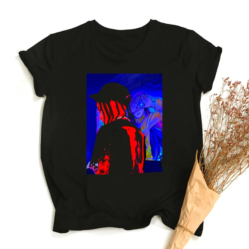 

Американская уличная одежда, женская футболка с графическим рисунком, в стиле хип-хоп, рок-Girl, темные футболки, свободная уличная Женская од...