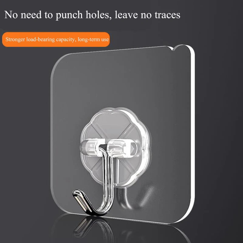 

5/10Pcs PVC Seam Sticky Hook Transparent Self Adhesive Wall Hook Waterproof Transparent Clothes Hanger Kitchen Suction Cup Hook