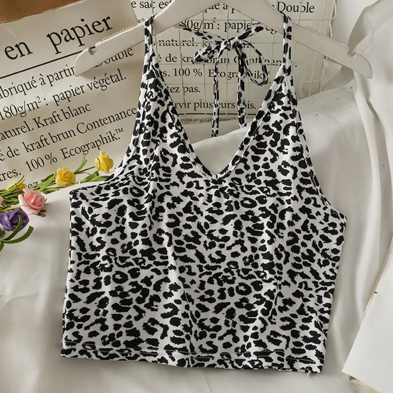 

Women Leopard Halter Slim Tank Tops Ladies Sexy Camisole Female Fashion Printed Summer Crop Tops