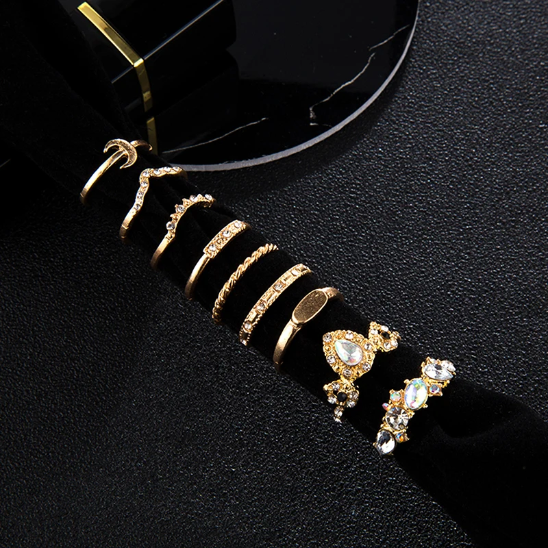 9 шт./компл. набор золотых колец в форме Луны с кристаллами V для женщин турецкое