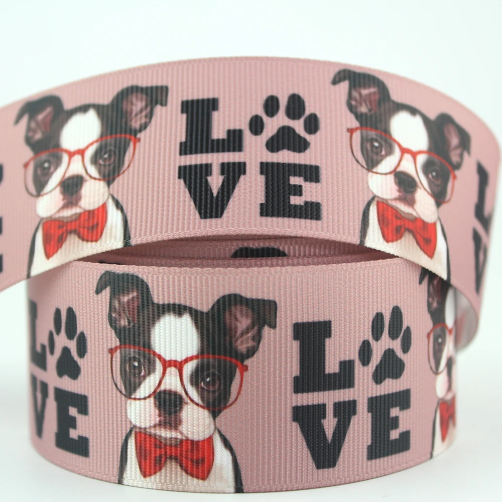 

Cartoon Puppy with glasses/dog printed grosgrain ribbon 9-75mm DIY handmade materials christmas wedding gift wrap tape ribbons