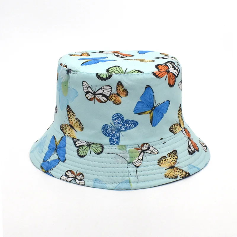 

European and American Butterfly Printing Bucket Hat Female Korean Version Double-sided Basin Hat Male Summer Outdoor Sun Hat