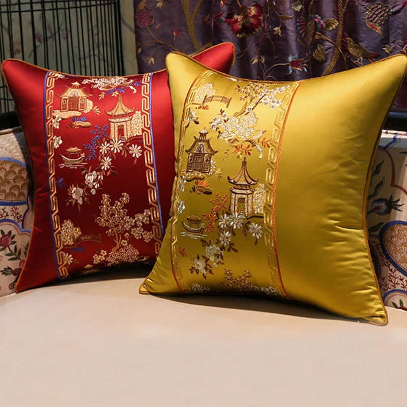 Наволочка для подушки с китайской вышивкой декоративные дивана в технике