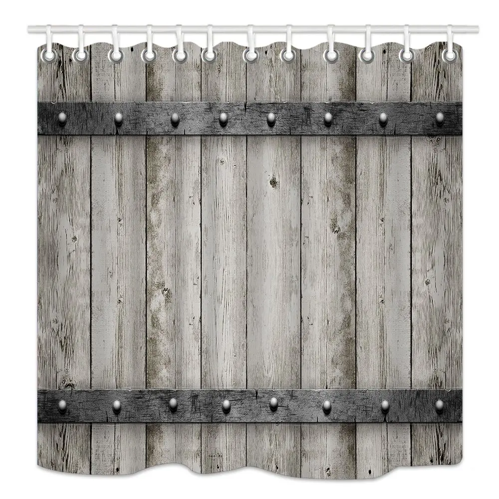 Занавеска для душа в деревенском стиле деревянная с металлической текстурой