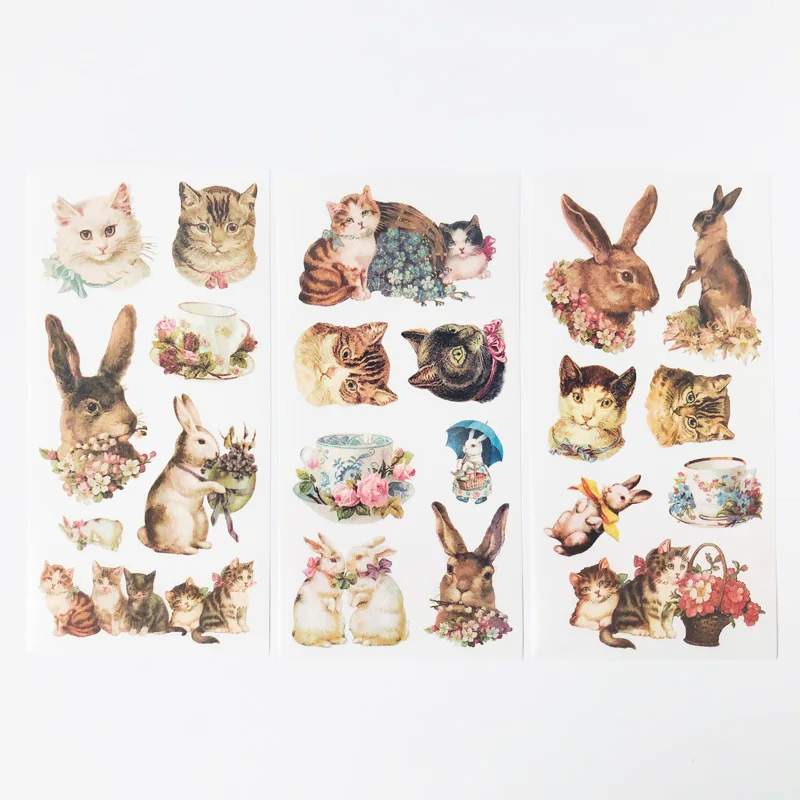 

3 Sheets /Pack Kawaii Pet Rabbit & Cat Decorative Stickers DIY Diary Album Party Decor