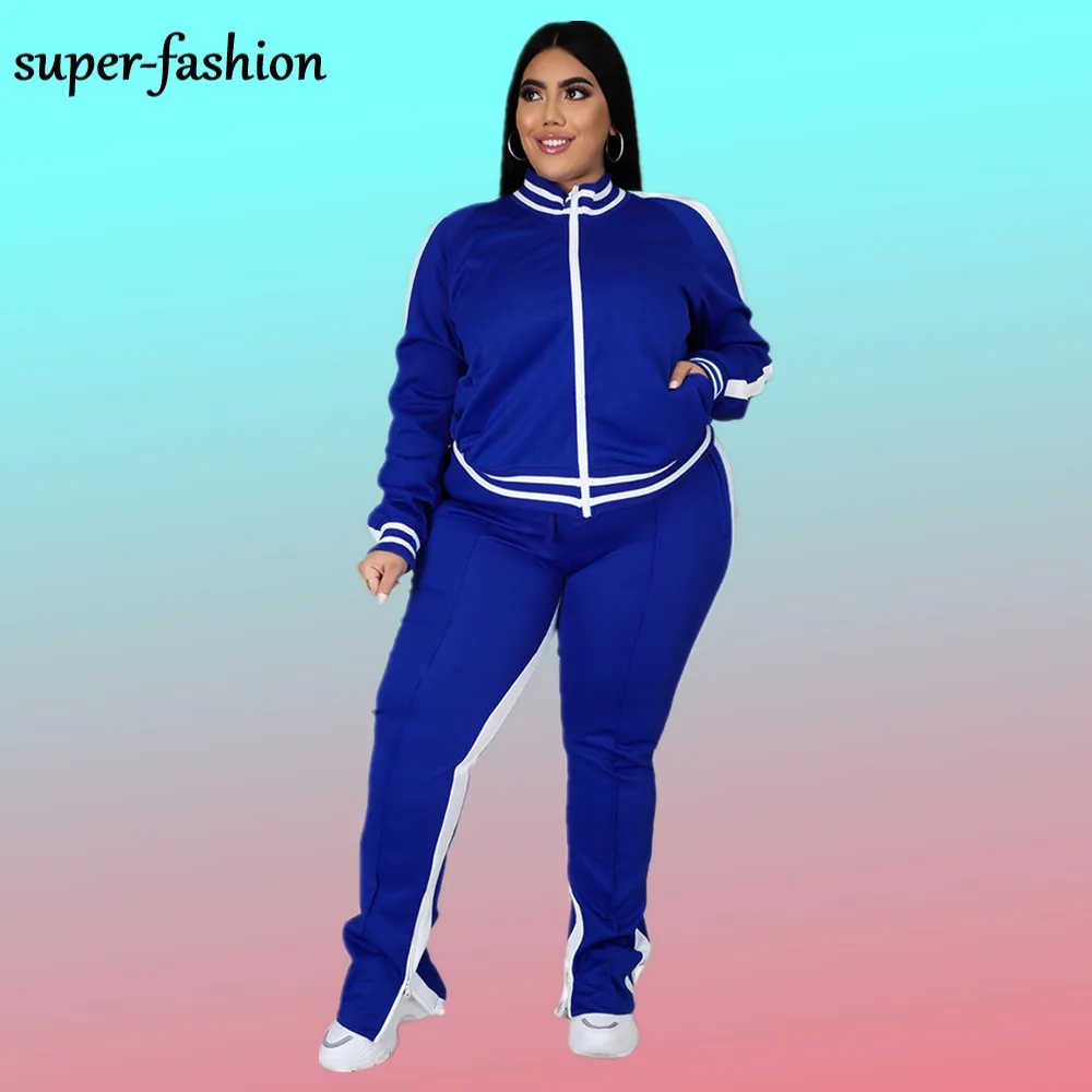 

3XL 4XL 5XL Fashion 2021 Plus Size Women Clothing Two Piece Set Sport Long Sleeve Top And Pants Suits Wholesale Dropshipping