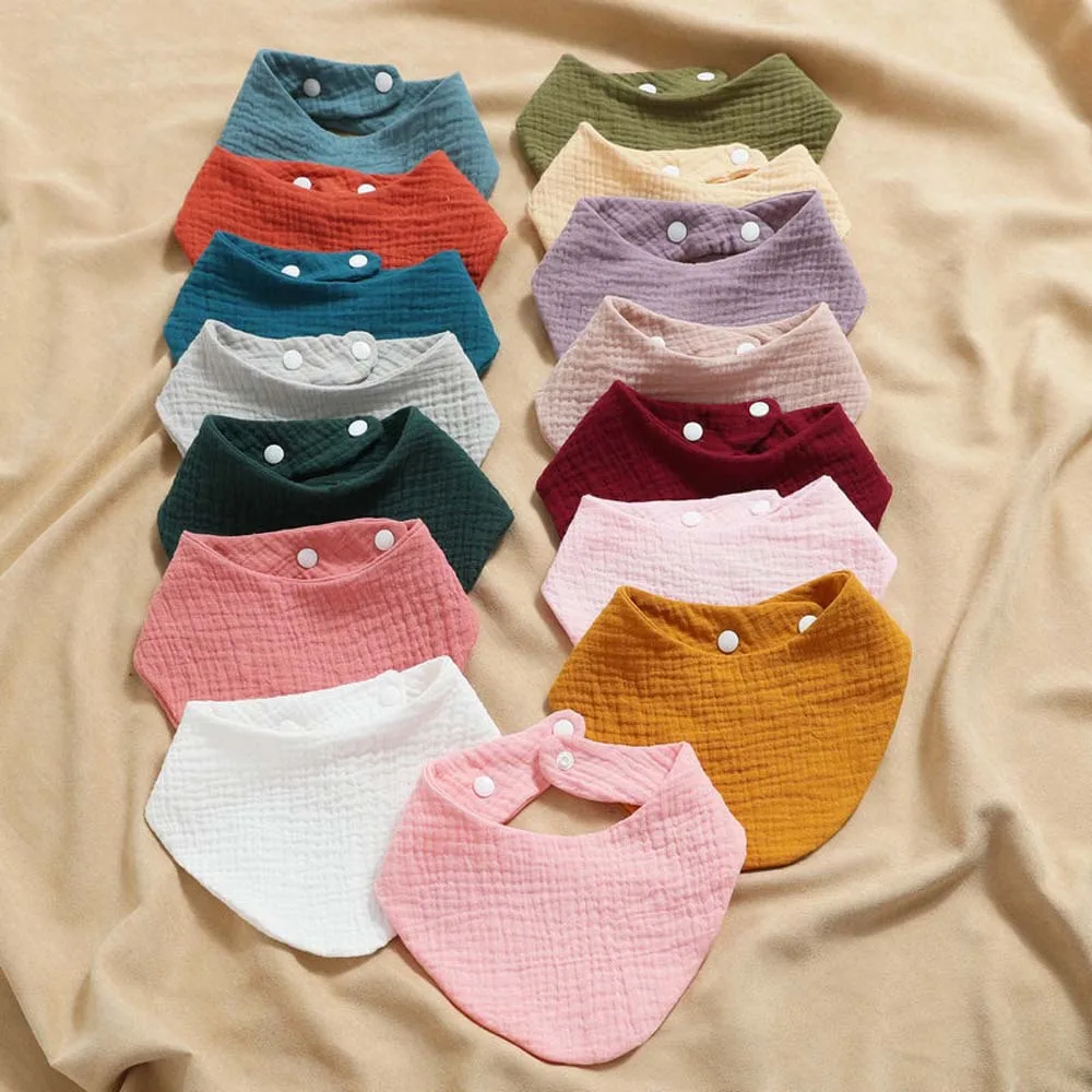

Newborn Baby Cotton Gauze Bibs Double Layer Muslim Crepe Burp Towel Solid Color Children Nursling Accessories New