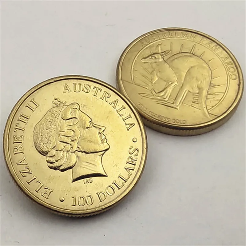 

Australia Kangaroo Pattern Commemorative Coin Round Double-Sided Lisabeth II home Decoration Golden Silver Coin