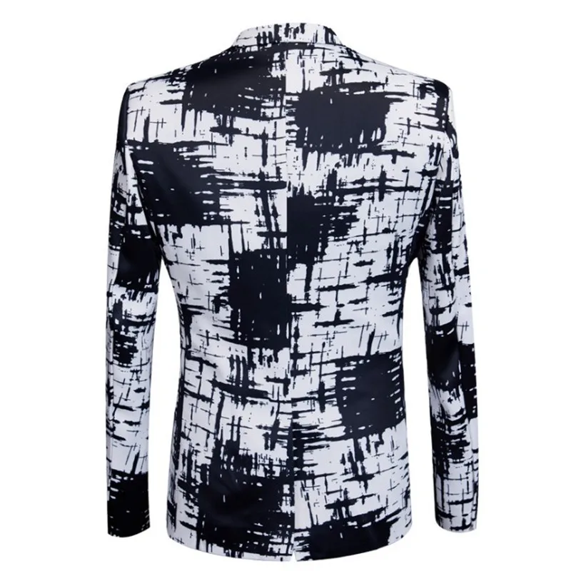 Мужской костюм с чернильным принтом комплект блейзером черно-белая приталенная