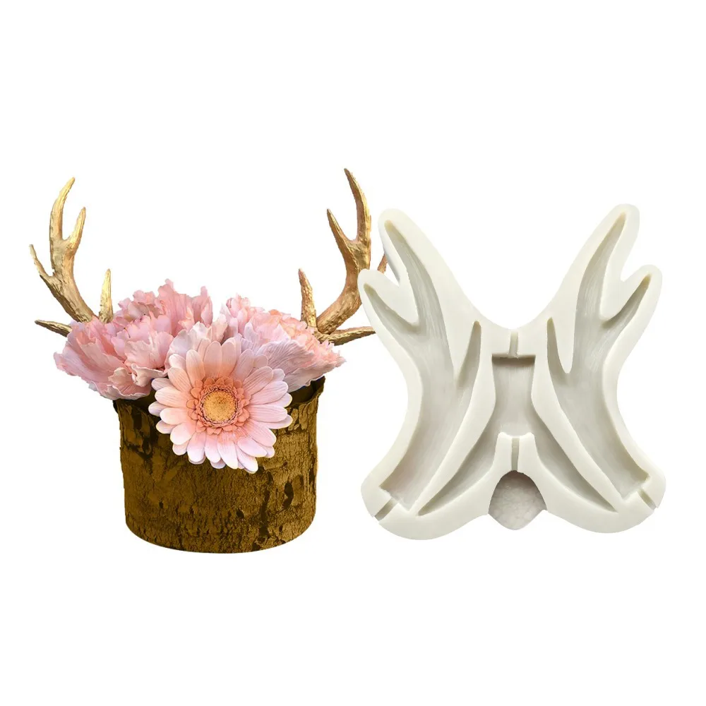 

New Christmas Series Plum Deer Horn Fondant Cake Silicone Mold Baking Tools Surrounding Decorations