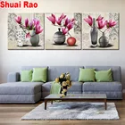 Натюрморт ваза для магнолии набор из 3 предметов, алмазная живопись, полная выкладка, вышивка крестиком, мозаика, 3d картина, цветы орхидеи