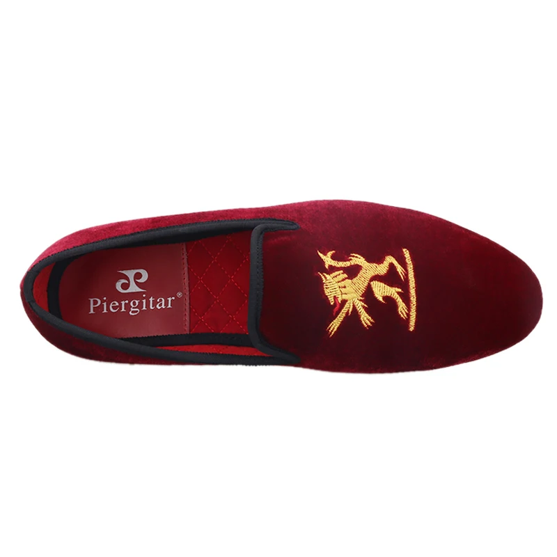 Piergitar British style lion embroidery men velvet shoes handmade 's loafers banquet and prom flats plus size | Обувь