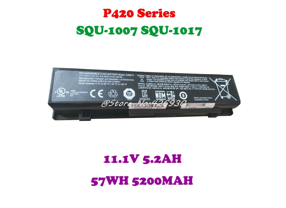 

Laptop Battery For LG Xnote P420 PD420 S530 S430 SQU-1007 SQU-1017 S535 CQB918 CQB914 11.1V 5.2AH 57WH 5200MAH New