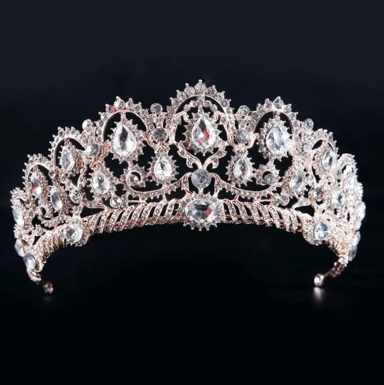 Rose Gold No Comb Золотая тиара KMVEXO, золотая тиара с зелеными/красными кристаллами - Окраска металла: Rose Gold No Comb