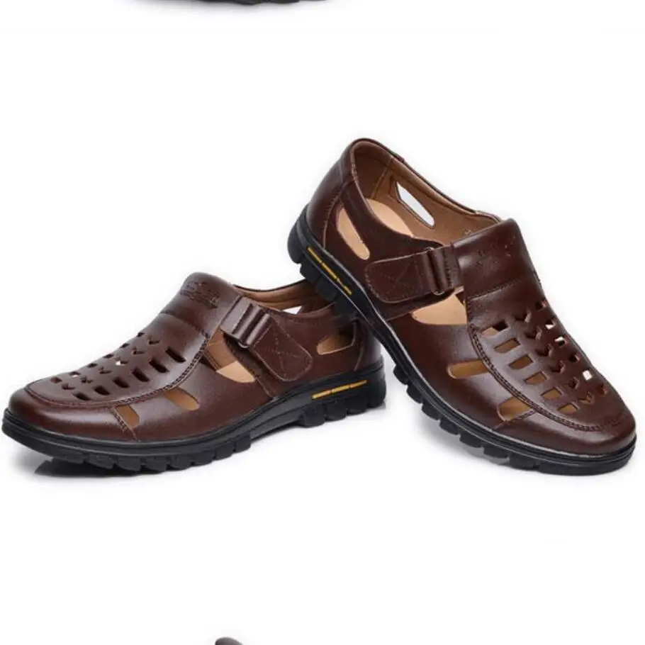 Мужские босоножки из натуральной кожи коричневые сандалии гладиаторы на