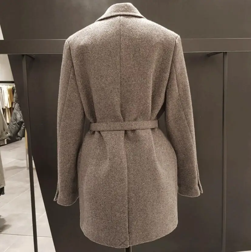 

Vintage Wool Blends Blazer Women Blazers and Jackets With Belt Female Retro Suits Coat Spring Autumn blazers Outerwear s767