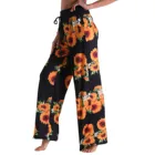 Женские брюки с высокой талией, эластичные, свободные, с цветочным принтом