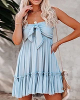 women summer fashion loose fit short dress bandeau knotted mini dress