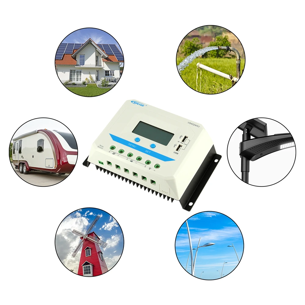 

10A Solar Charger Controller 12V 24V Auto Backlight LCD Solar Panel Regulator Dual USB ViewStar-AU Series