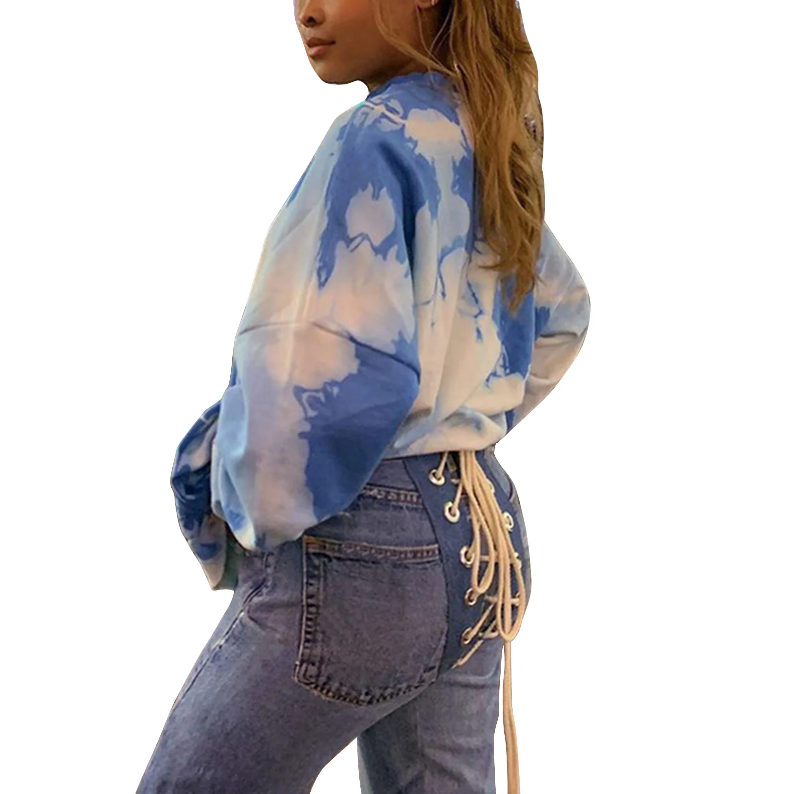 

New Arrival Stylish Women Denim Trousers, Jeans High Waist Casual Pocket Back Lace Up Bandage Streetwear