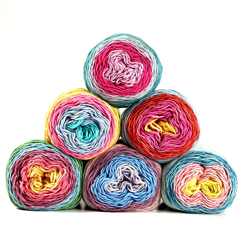 

100g 5 Strand Section Dyed Rainbow Cotton Yarn Crochet DIY Knitting Wool Cake Thread Sofa Cushion Hat Scarf Supplies