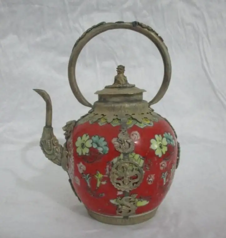 

christmas decorations for home+ Collectibles Decorated tibet silver red Porcelain Lion lid big Teapot free SHIPPING
