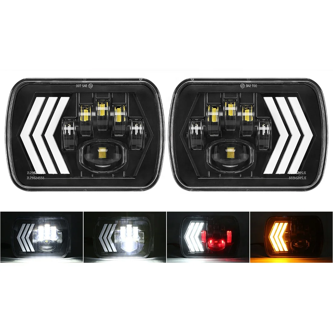 

7x6 LED Headlights 120W Square 5x7 inch Headlights with White Amber Arrow DRL Dynamic Sequential Turn Signal for OFFROAD YJ XJ