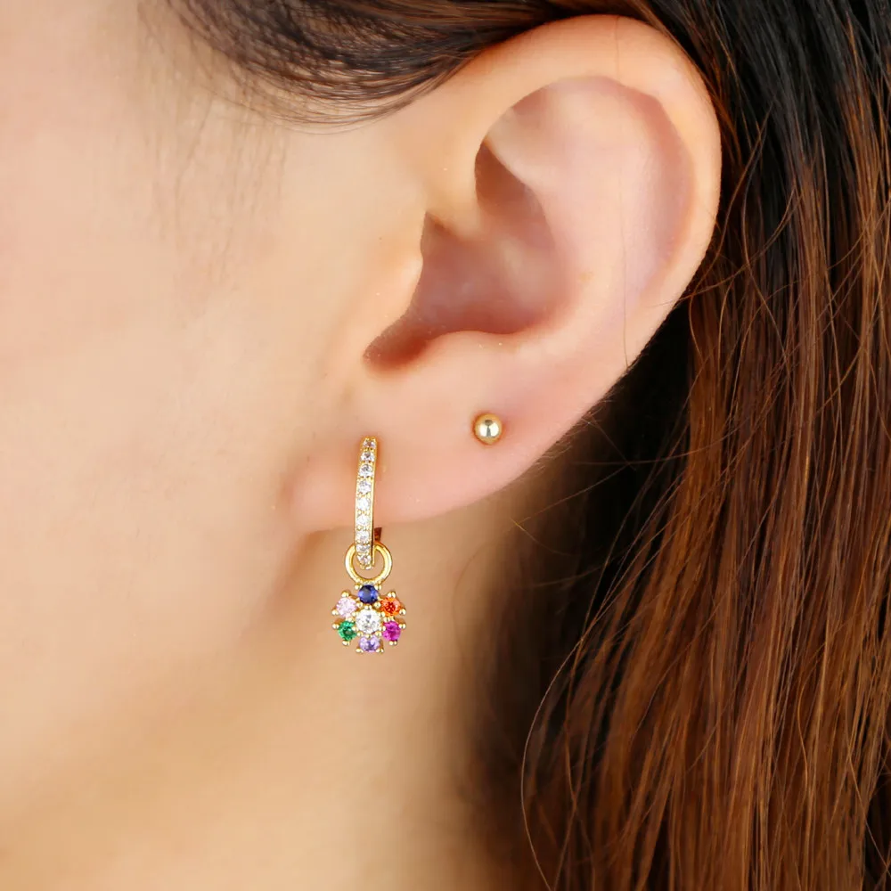 Позолоченные женские серьги с подвеской в виде цветка белого зеленого красного