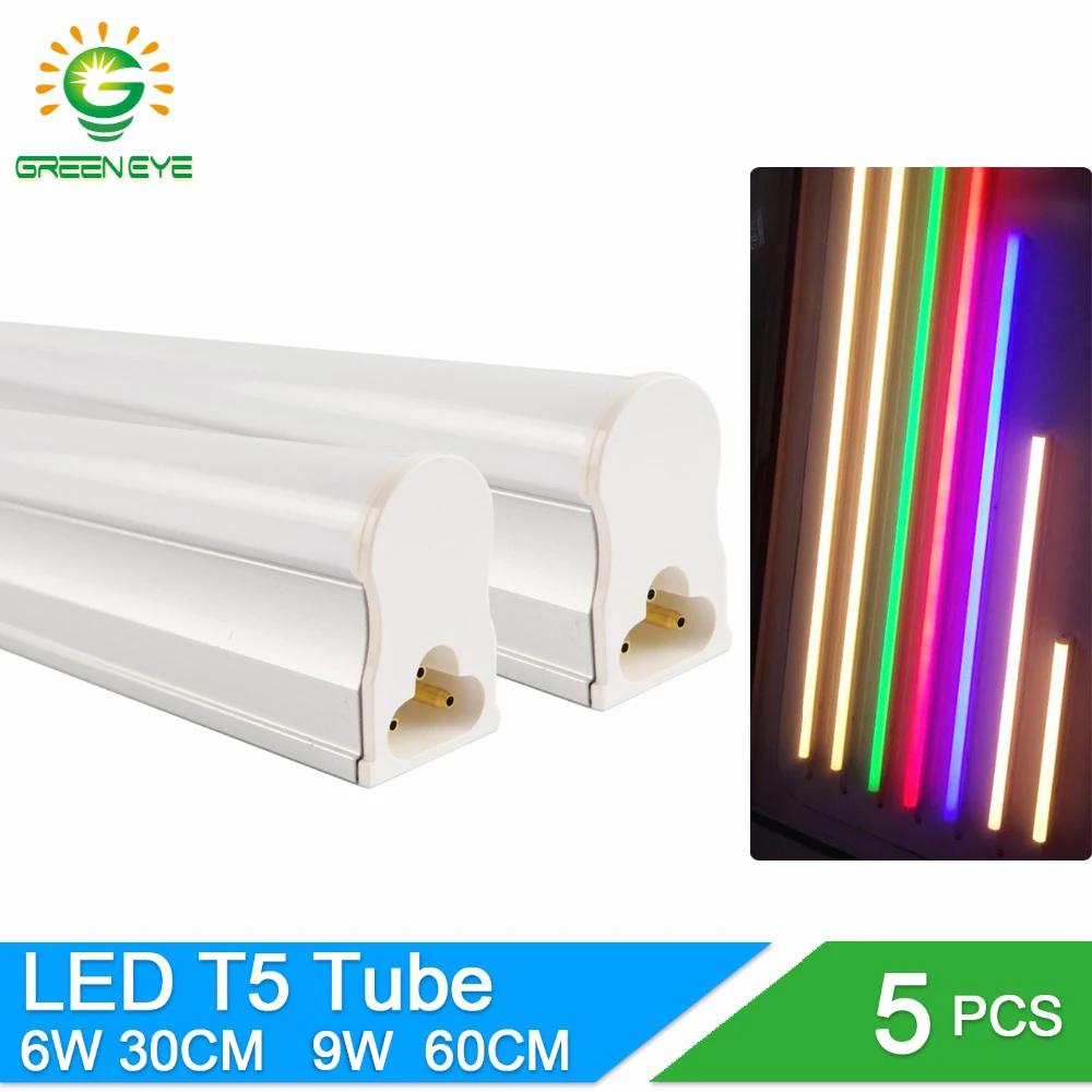 Интегрированная Светодиодная лампа GreenEye 5 шт./лот T5 220 В 0 3 м 6 Вт/0 9 Вт трубчатая