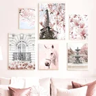 Цветок ПАРИЖ Цитата линия розовая вишня настенная живопись холст скандинавские постеры и принты настенные картины для декора гостиной