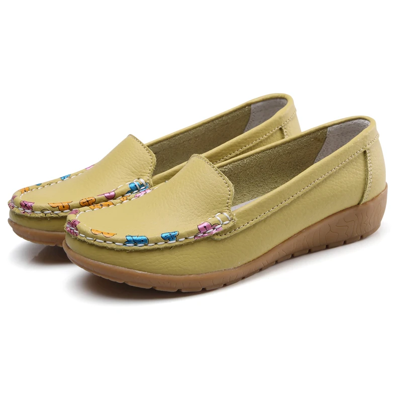 

Women Genuine Leather Work wedge Loafers Shoes Casual Breathable Walking Shoes Mother shoes classical Peas shoes