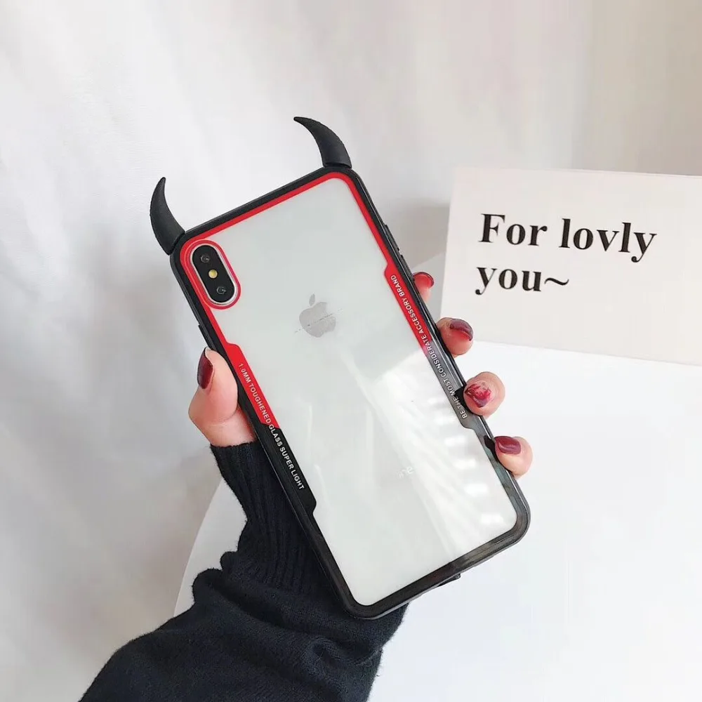 1 Ультратонкий милый 3D чехол для телефона Devil Horn для iPhone 11 Pro MAX XS MAX 5 5 5S se 6 6S 7 8 Plus X XR прозрачный акриловый чехол - Цвет: 1