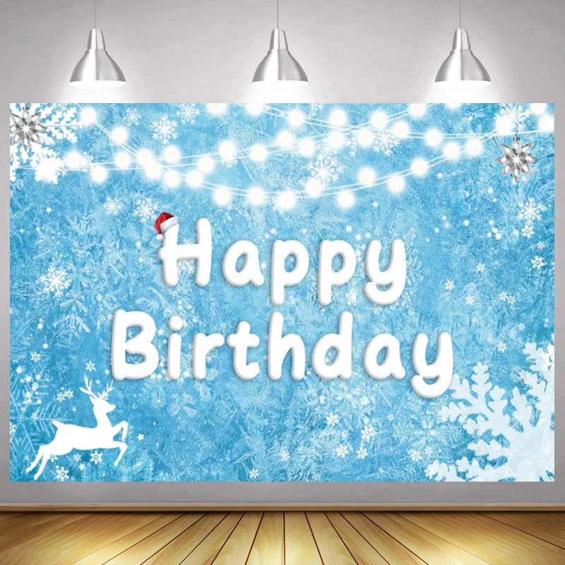 

Dreamy Frozen Christmas Backdrop Snowflake Elk Photography Background Girls Birthday Party Custom Banner For Cake Table Studio