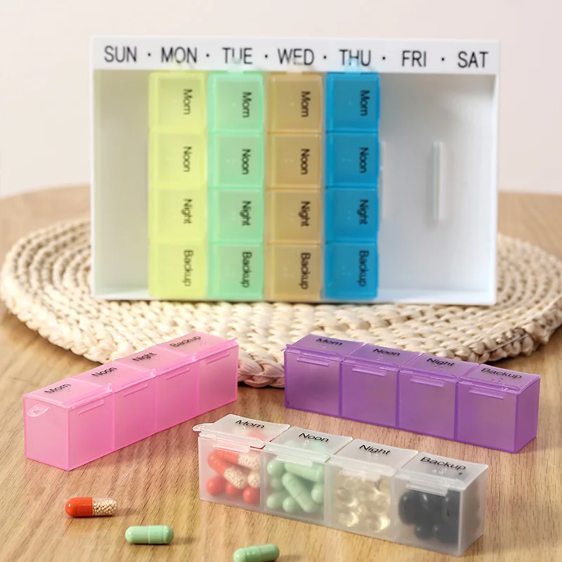 

Weekly 7days Pill Box 28 Compartments Large Pill Organizer a Day 4 Times Pill Case 7 Days Medicine Box Holder Organizer