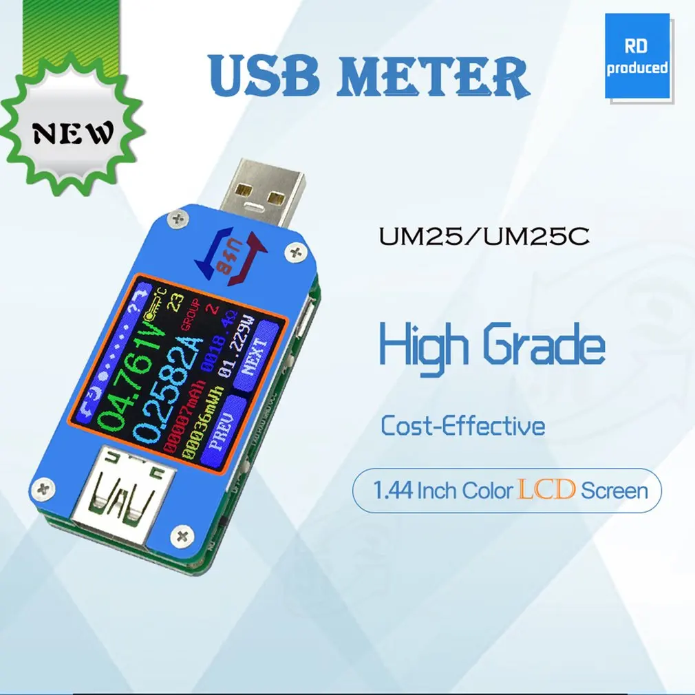 

Free Shipping UM25 Bluetoothless Communication USB 2.0 Voltage Ammeter Type-C Color Screen Tester