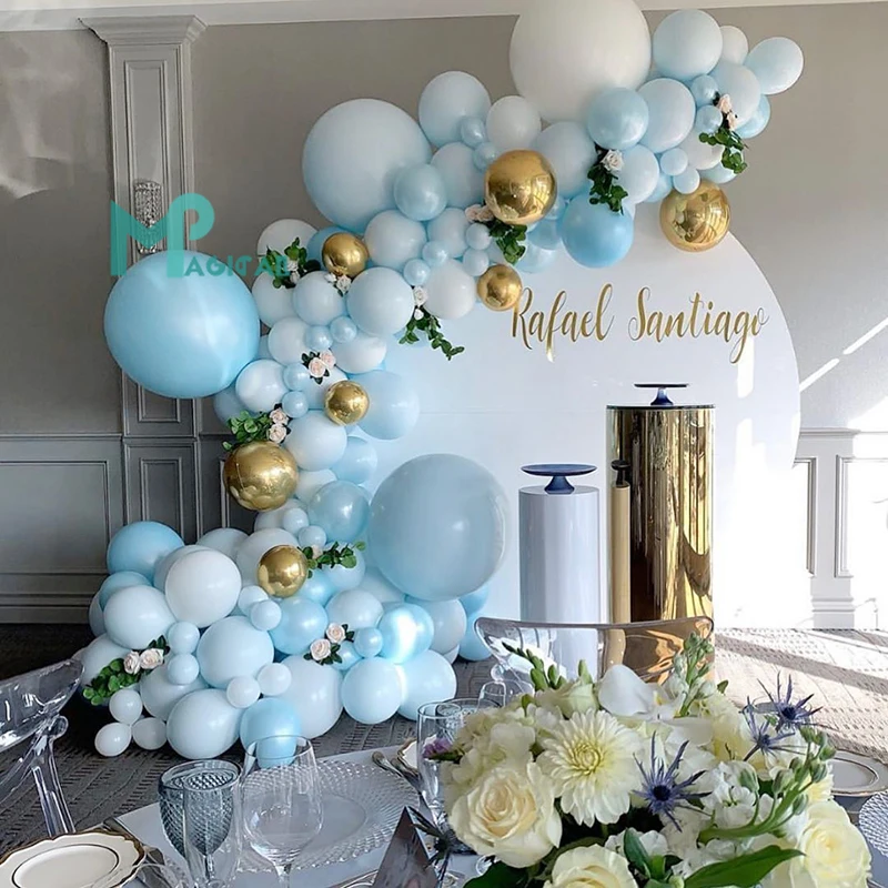 

131pcs Pearly Light Balloons Garland White Maca Blue Balloon Arch 4D Gold Globos For Birthday Wedding Baby Shower Party Decor