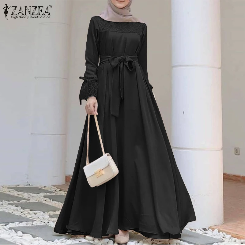 2022 ZANZEA женское модное мусульманское платье с длинным рукавом, кружевное платье в стиле пэчворк, Абая, сарафан, Элегантное Длинное Платье Мак...