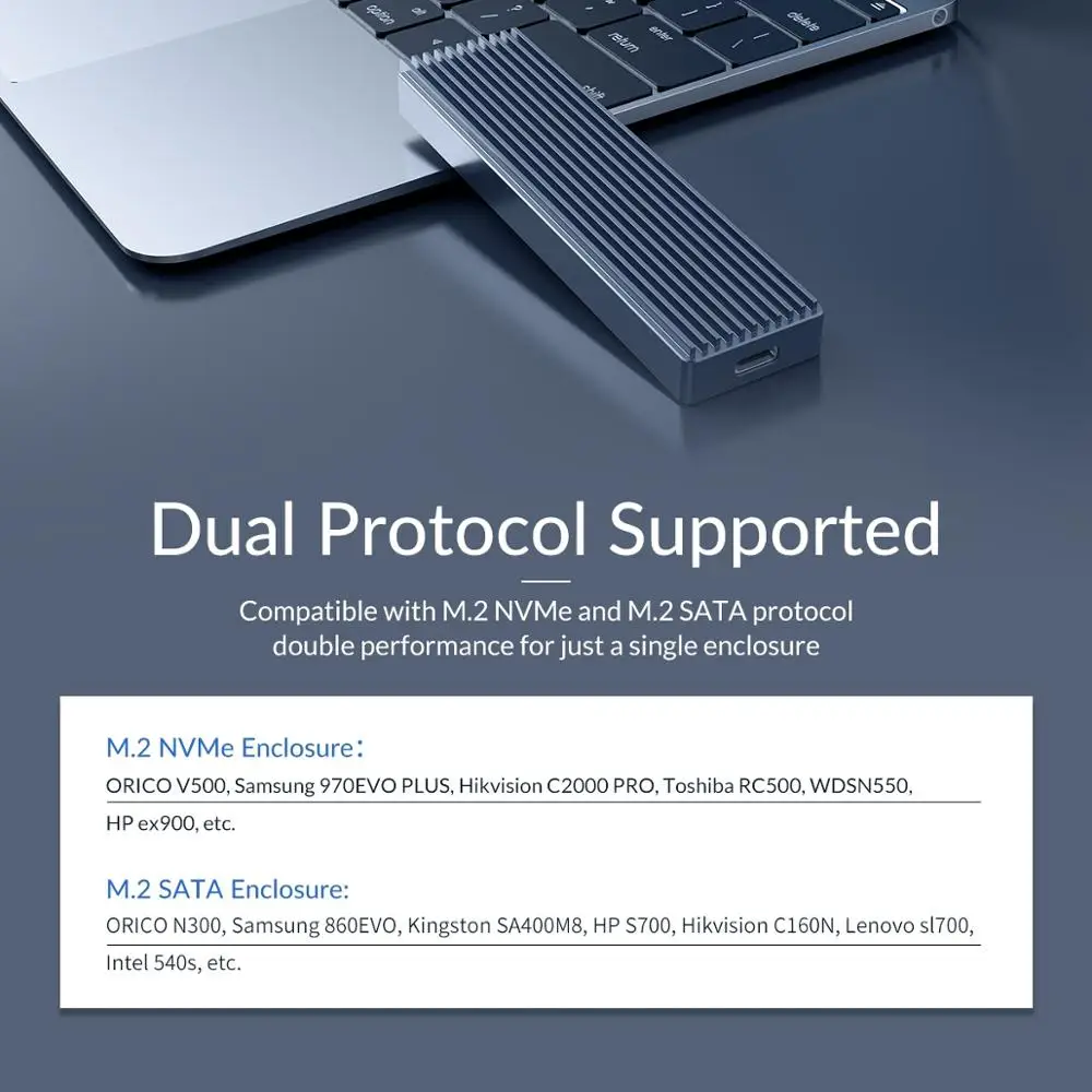 Чехол ORICO M2 Dual Protocol M.2 SSD Поддержка NVME NGFF SATA диск для PCIE M Key B + USB C 10 Гбит/с Корпус
