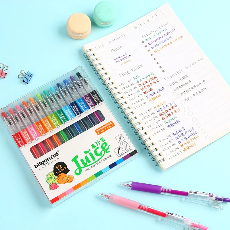 

2022 12 Push-type Color Juice Gel Pens for Students to Take Notes with a Small and Fresh Push-type Hand Pen