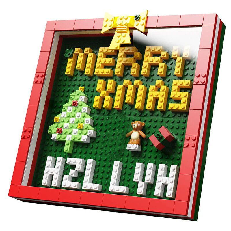 

2021 г., креативные строительные блоки «Зимняя деревня», рамка с надписью «Merry Christmas», мини-конструктор, кирпичи, игрушка для детей, подарок